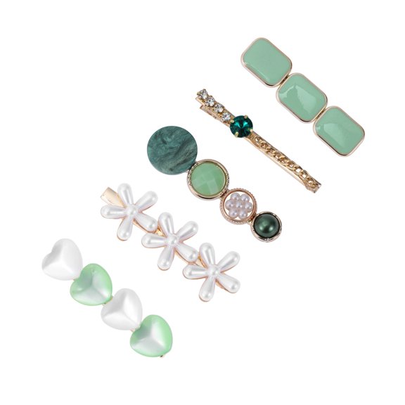 Unique Bargains 5 Pcs Five-petal Flower Hair Clips for Home Green
