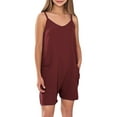 thumbnail image 2 of Cethrio Girls Summer Overalls, Casual Loose Sleeveless Spaghetti Strap Overalls with Pockets Wine Size 9-10T, 2 of 7