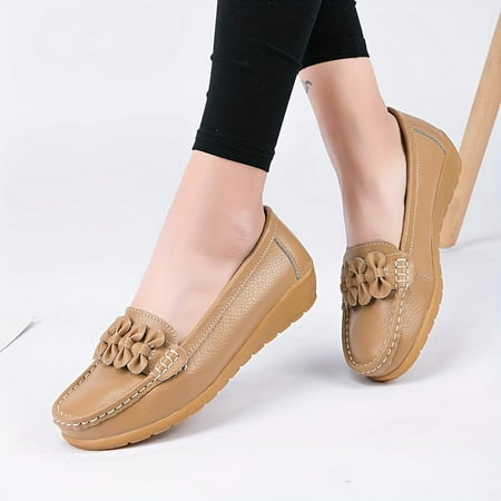XIAOGZAHUOP Comfortable Womens Bow Decor Flat Shoes in Solid Color - Stylish Round Toe Shoes for Casual Slip On Walking Loafers