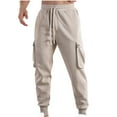 thumbnail image 1 of Pantalones largos para hombre, moda informal, lisos, cintura elástica con bolsillos, pantalones deportivos para hombre, 1 of 4
