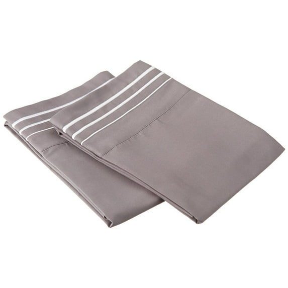 3-Line Embroidery MicrofiberPillowcases Grey/White / Standard