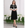 thumbnail image 2 of DARING DIVA Short Sleeve Pleated Trendy Contrast Color A-Line Midi Dress S Black, 2 of 6