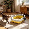 thumbnail image 5 of Semi Enclosed Splash Proof Kitten Litter Box, Pet Poop Toilet with Matching Litter Shovel, Low Entry Cat Litter Basin, Easy Clean Indoor Pet Supplies for Young Kitten Daily Potty Use-(Yellow), 5 of 6