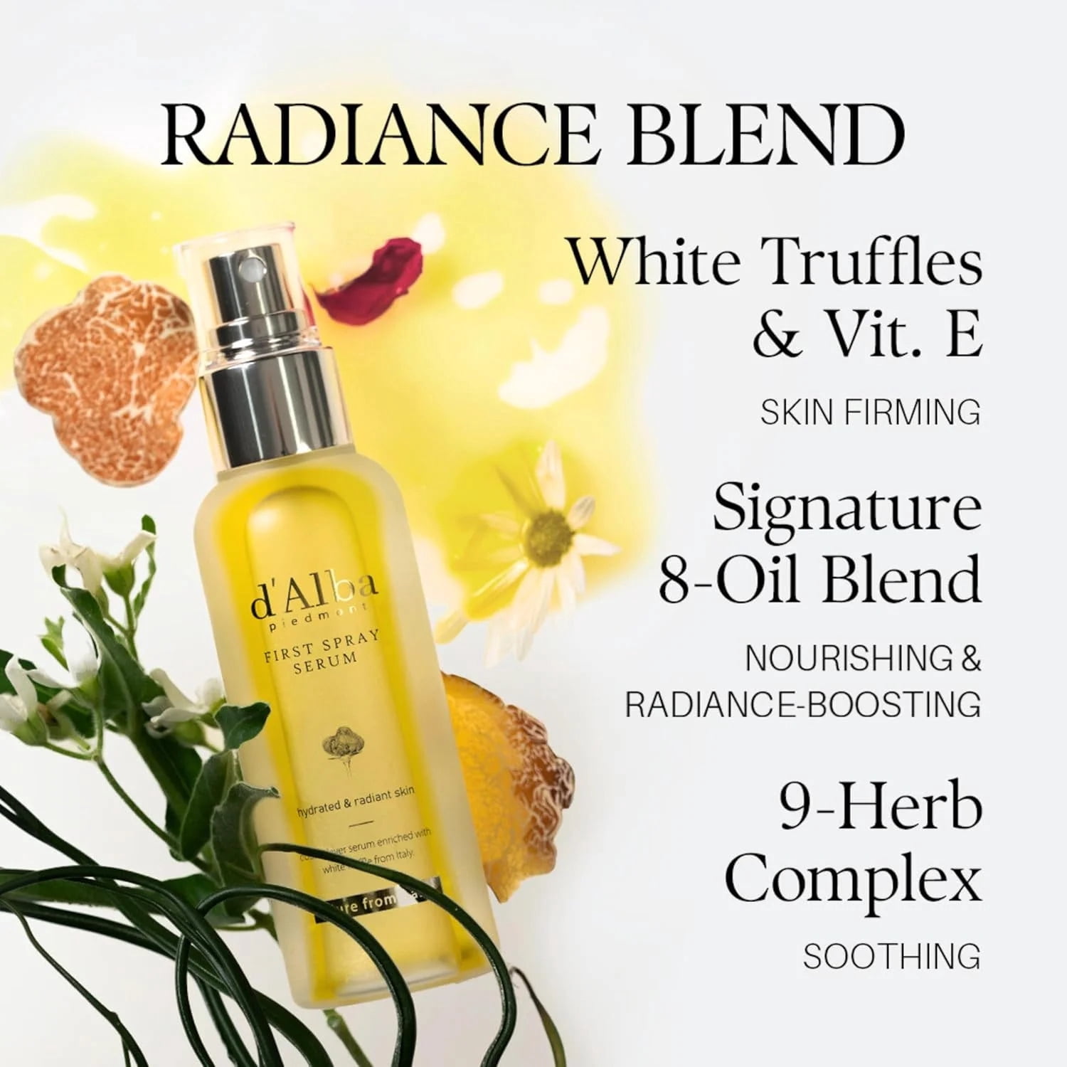 d'Alba Piedmont Italian White Truffle First Spray Serum, Hydrating Vegan Face Mist & Moisturizer, Glow Serum for Radiant Skin, Non-Comedogenic, 1.69 fl oz