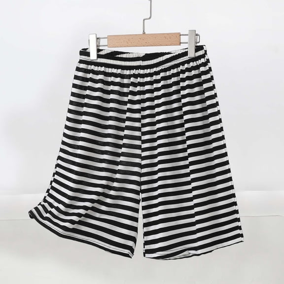 ylioge S-5X Plus Size Pajama Shorts for Women Wide Leg Elastic High Waisted Casual Stripe Printed Loose Comfort Loungewear Athletic Workout Short