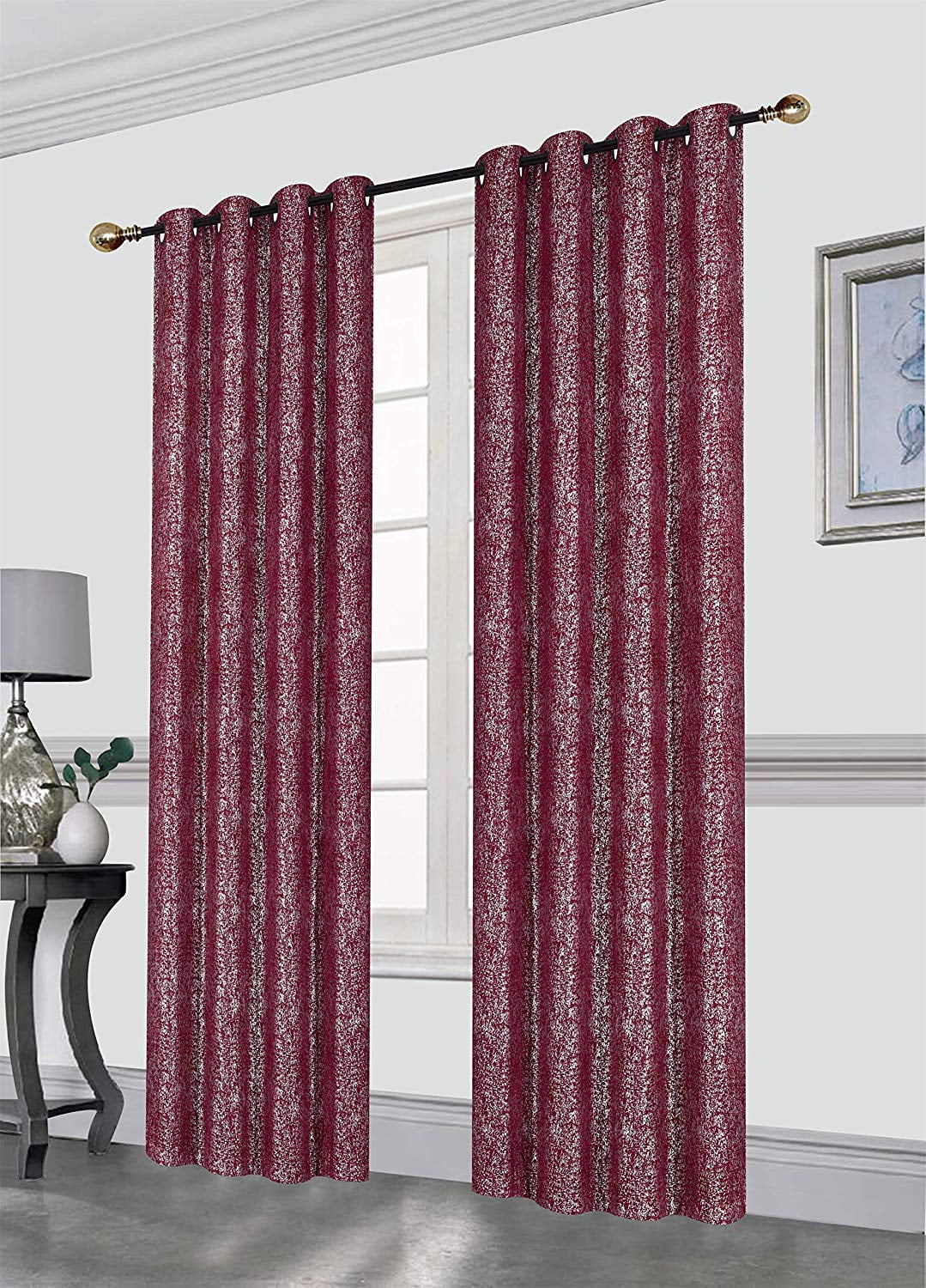 Sabrina 52X84 Grommet Curtain Panel, Decorative Silver Foil Print Room