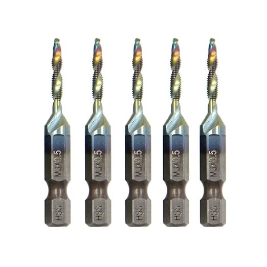 5PCS Metric Tap Drill Bit Set Blue Coating HSS Thread Spiral Combination Drilling Tapping Chamfering Metal Tools Bits (M3*0.5)