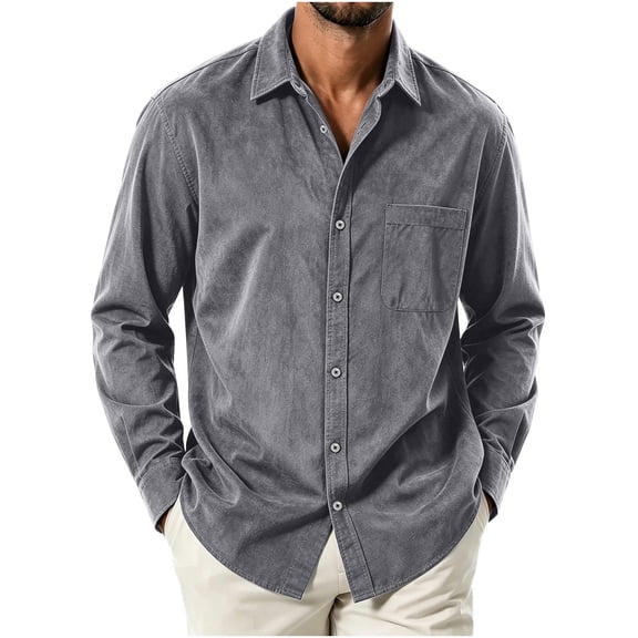 Kezqiaxn Shirts for Men Plus Size Fashion Long Sleeve Collared Lightweight Casual Button up Shirt with Pocket Mens Clothing