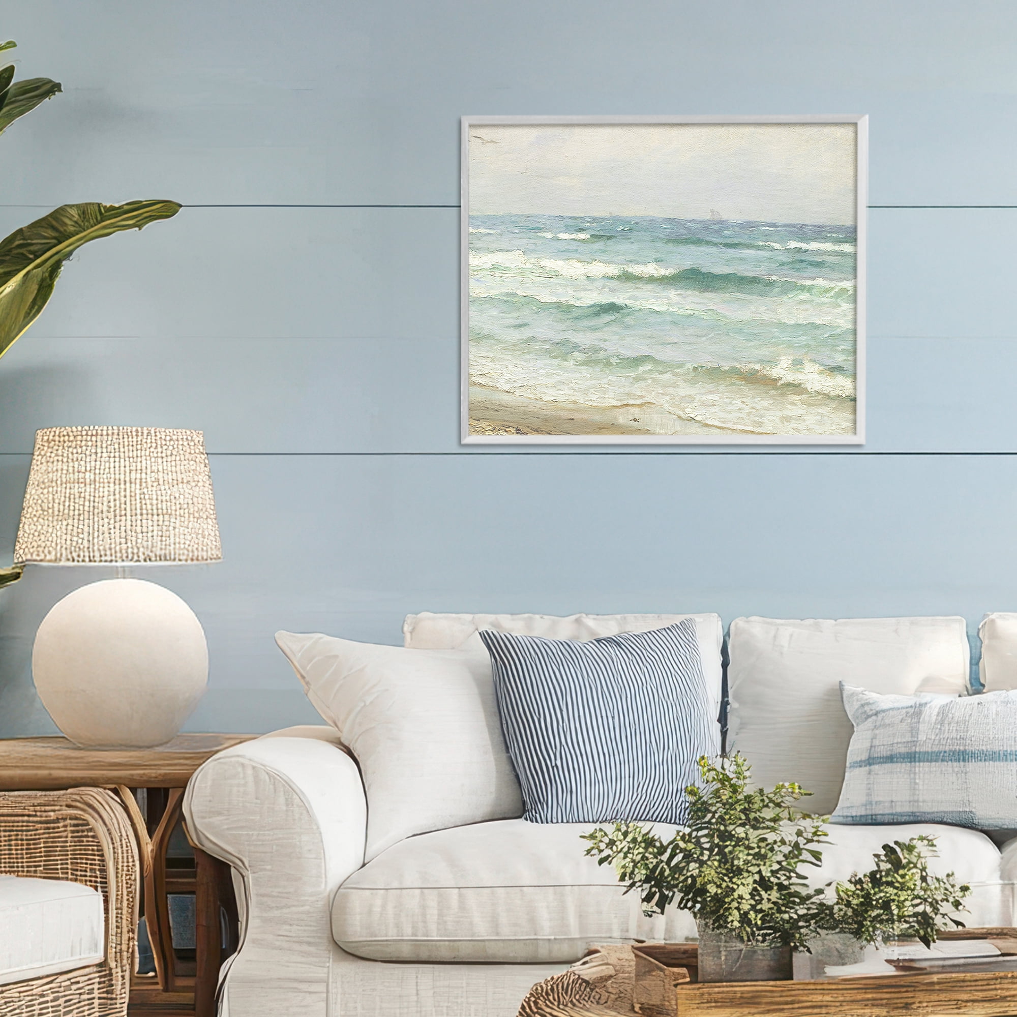 Stupell Industries Vintage Waves on The Shore White Framed Giclee Art, design by Leah Straatsma