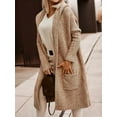 thumbnail image 6 of Womens Long Cardigan Oversized Hooded Casual Long Sleeves Solid Color Letter Printed Sweater Outwear Camel Color S, 6 of 7
