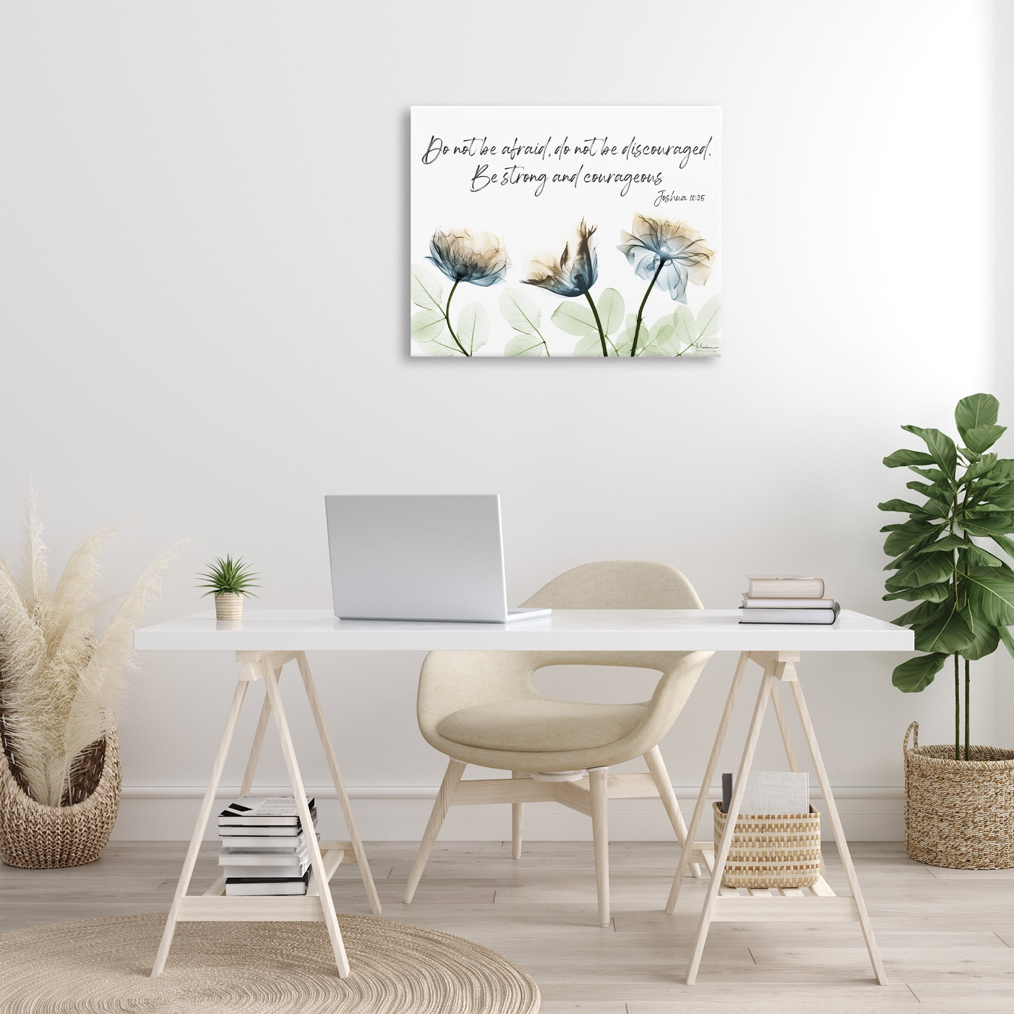 Stupell Industries Strong & Courageous Floral Religious Painting Gallery Wrapped Canvas Art Print Wall Art, 30 x 24
