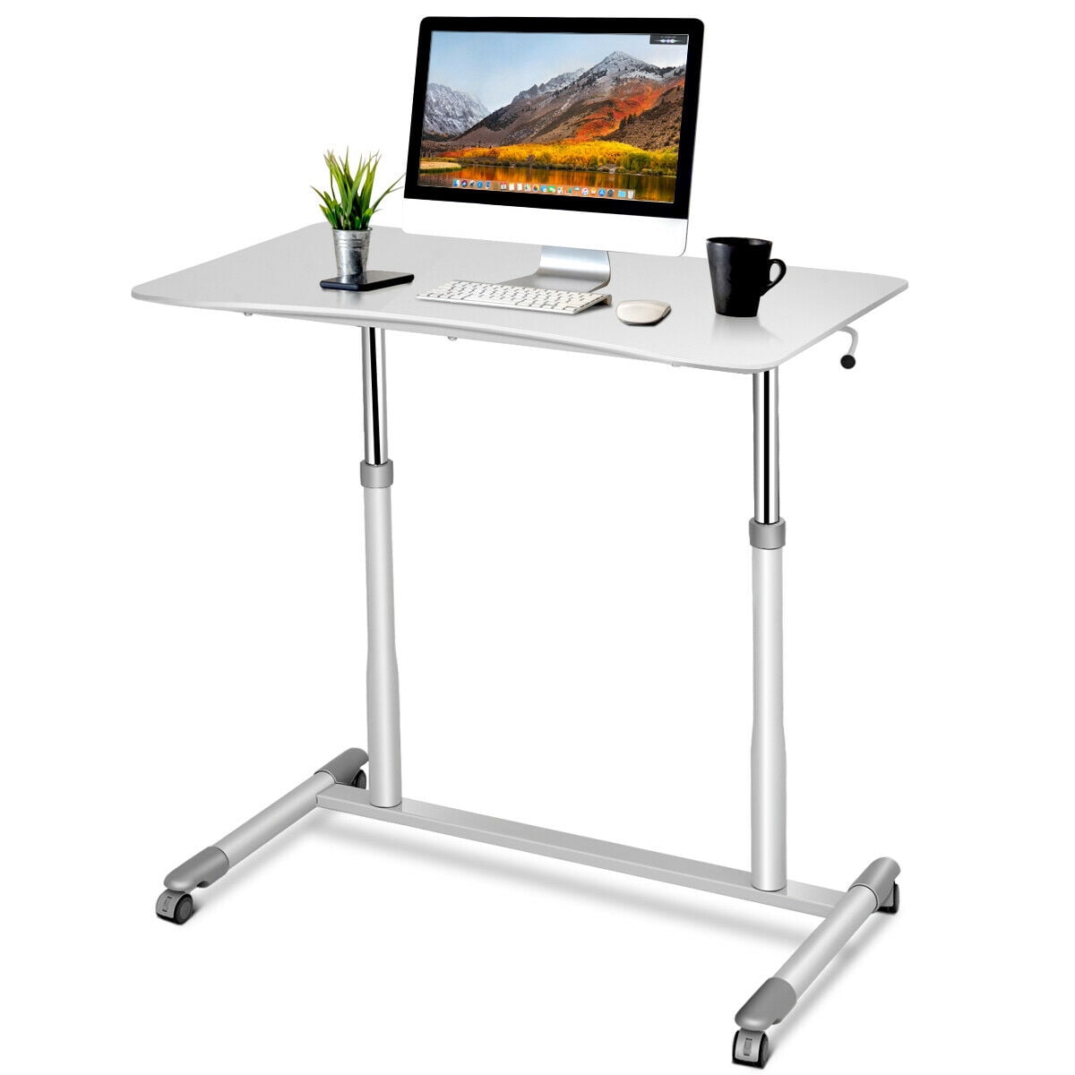 Costway Height Adjustable Computer Desk Sit To Stand Rolling Notebook 