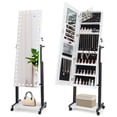 thumbnail image 1 of Giantex Standing Jewelry Cabinet, Lockable Jewelry Armoire Organizer w/ 3-Color Dimmable LED Full-Length Mirror, White, 1 of 9