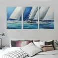 thumbnail image 3 of ONETECH  Blue Abstract Wall Art Canvas Teal Ocean Sailboat Picture Modern Turquoise Coastal Nautical Painting Framed Textured Artwork for Living Room Bedroom Home Wall Decor 12''x16''X3 Panels, 3 of 4