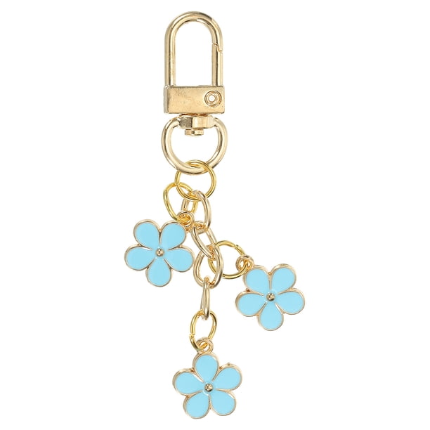 Llavero con Encanto de Flor, Colgante de Llavero Enameled con Gancho de Presión, Azul Claro