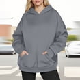 thumbnail image 2 of Htigea Womens Oversized Hoodies Fleece Pullover Sweatshirts Solid Color Casual Loose Fit Tops Cozy Kangaroo Pocket Sweatshirt Dark Gray S, 2 of 6