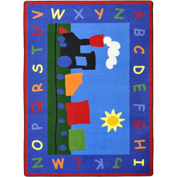 Joy Carpets Kid Essentials Tiny Train 5'4" x 7'8" Area Rug in Color Multi