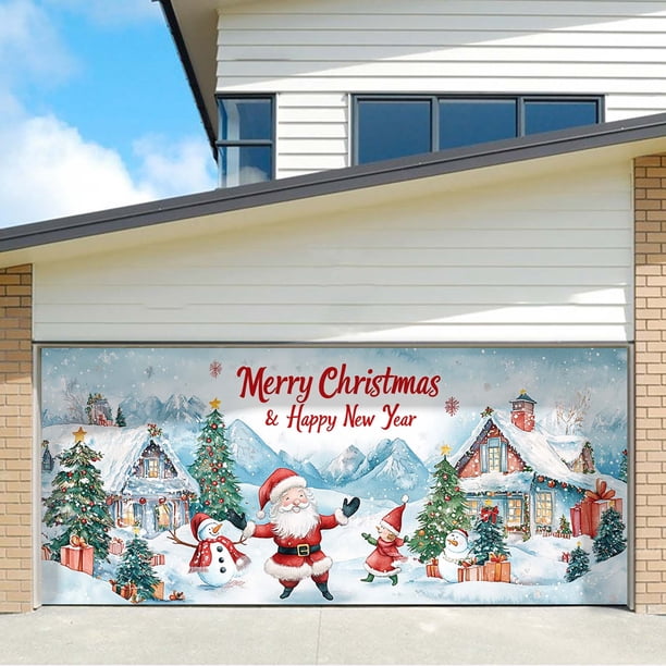 Banderín navideño para puerta de garaje, cubierta grande para colgar en la puerta, decoración navideña para pared de garaje, decoración exterior para fiestas.