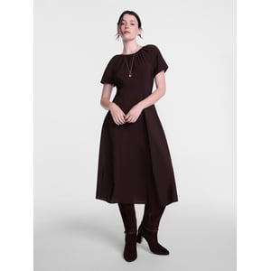 Scenario Women's Puff Sleeve Seamed Midi Dress
