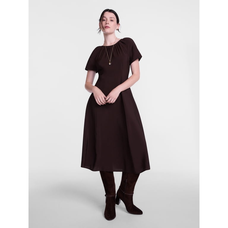 Scenario Women's Puff Sleeve Seamed Midi Dress photo 1