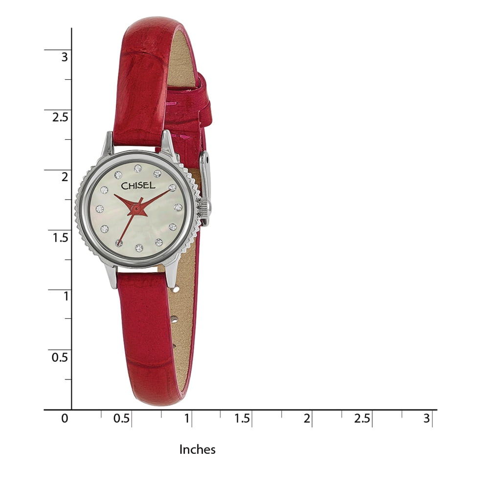 Ladies Chisel Stainless Steel Red Leather Strap Watch 