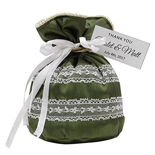 40 Jute Drawstring Bag Pouches With Custom Tag Wedding Small Net Favor Bags Rustic Party Favor Burlap Sack 4" x 6.5" inches