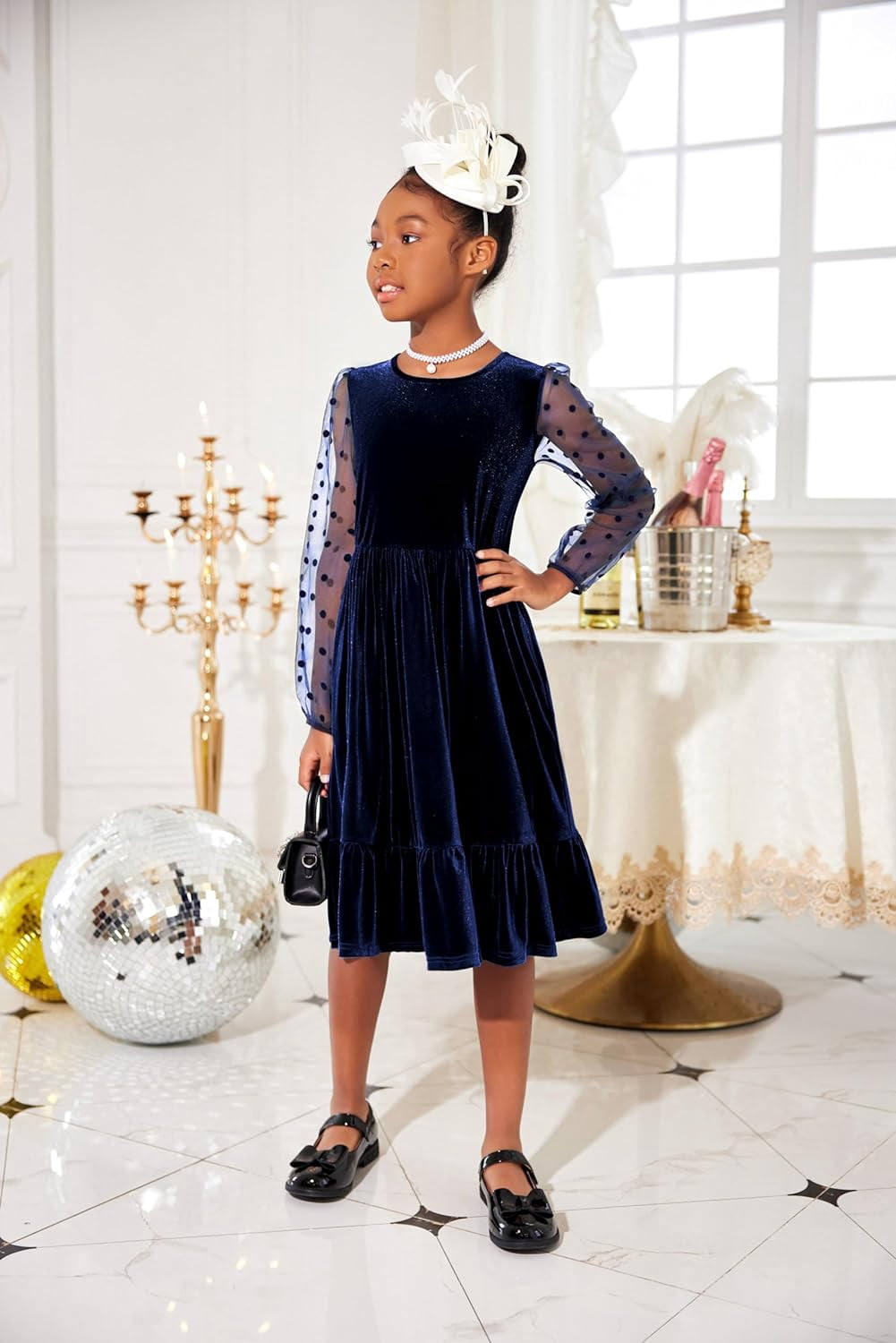 Oudiya Girls Midi Dresses Contrast Mesh Long Sleeve Trinidad and Tobago |  Ubuy
