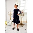 thumbnail image 5 of Oudiya Girls Midi Dresses Contrast Mesh Long Sleeve Velvet A-Line Vintage Party Dress with Pockets for Girls 6-13Y, 5 of 7