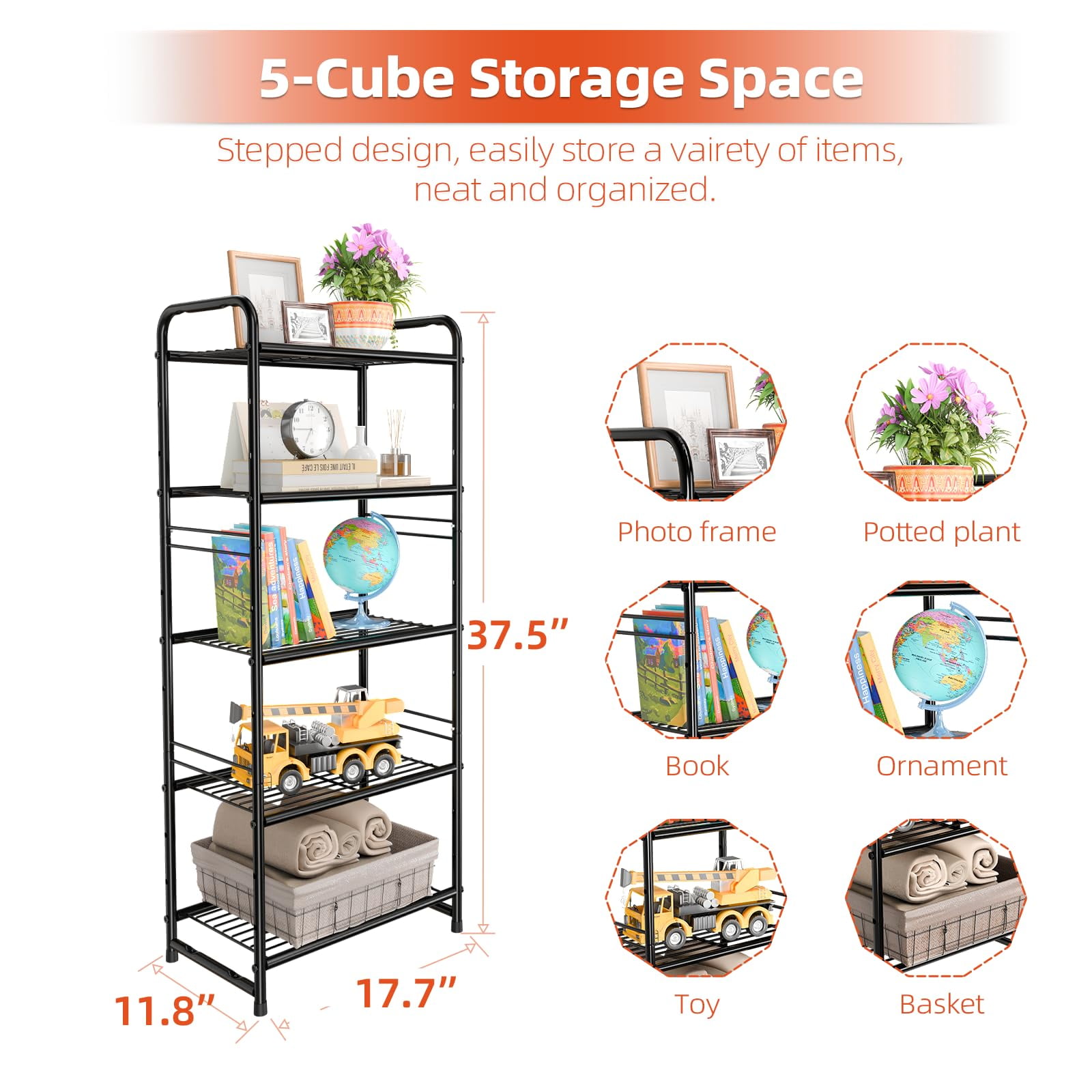 5-Tier Wire Shelving Unit Heavy Duty Metal Storage Shelves, 300 lb Load Capacity, Black