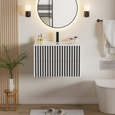 30" Single Bathroom Vanity with Integrated Sink Top, Faucet, Drain, Floating Cabinet