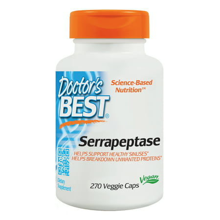 Doctor's Best Serrapeptase, Non-GMO, Gluten Free, Vegan, Supports Healthy Sinuses, 40,000 SPU, 270 Veggie (Doctor's Best Serrapeptase 120 000 Units)