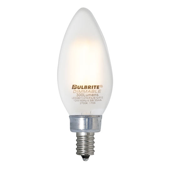 Bulbrite Pack of (4) 3.6 Watt Dimmable Milky Finish B11 Candelabra (E12) LED Light Bulb - 300 Lumens, 2700K