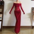 thumbnail image 4 of Katigan Women'S Mesh Off Shoulder Dress Elegant Sheer See Through Long Sleeve Ruched Bodycon Maxi Dresses Wine Red XL, 4 of 7