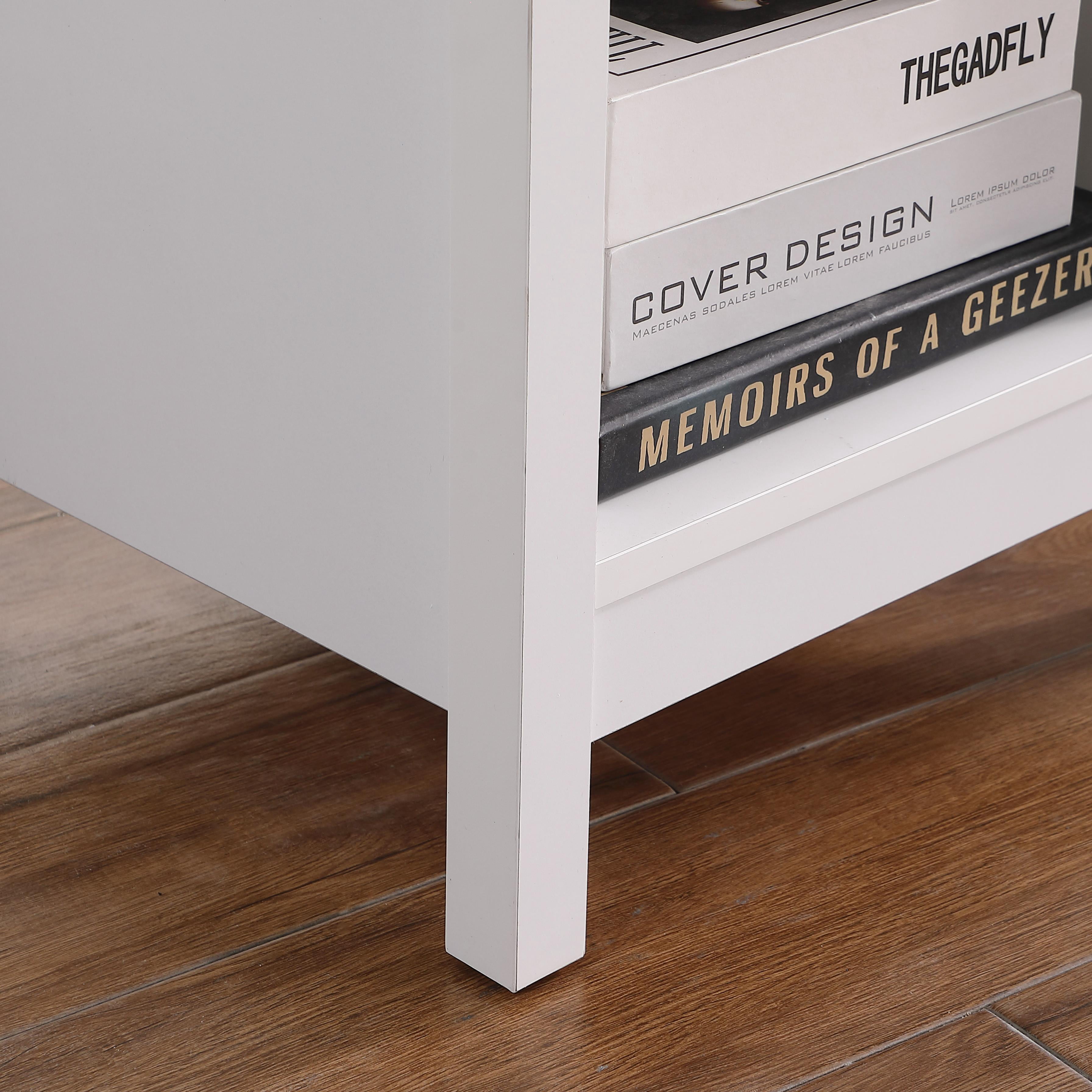 Nightstand with Drawer,3-Tier End Side Table with Storage Drawer and Shelf,Modern Bedside Night Stand for Bedroom, Living Room-Retro White