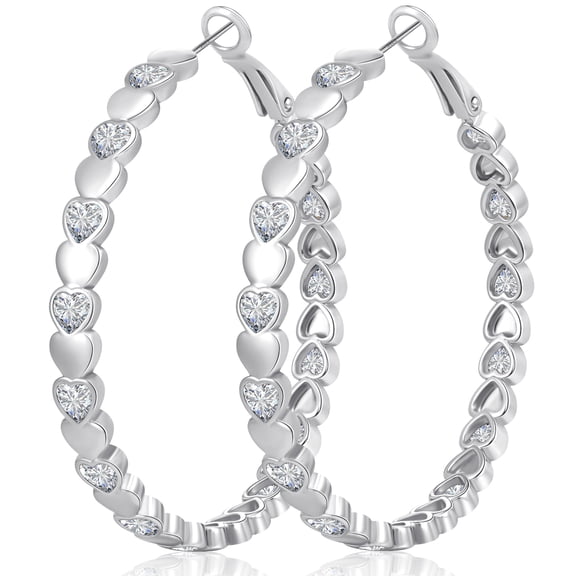 LUNVKY 18K White Gold Plated Love Heart Hoop Earrings for Women CZ Big Chunky S925 Sterling Silver Post Hypoallergenic Earrings Birthday Jewelry Gifts Teen Her Mom Wife Adults Ideas 50mm