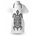 thumbnail image 4 of Black and White Apron, Monochrome Turtle with Spiral and Stripes on Bullseye Pattern Shell, Unisex Kitchen Bib with Adjustable Neck for Cooking Gardening, Adult Size, Black and White, by Ambesonne, 4 of 4