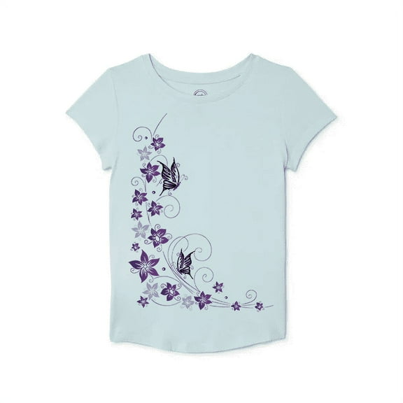 Girls' Short Sleeve Butterflies and Flowers Graphic T-Shirt Size 4-5
