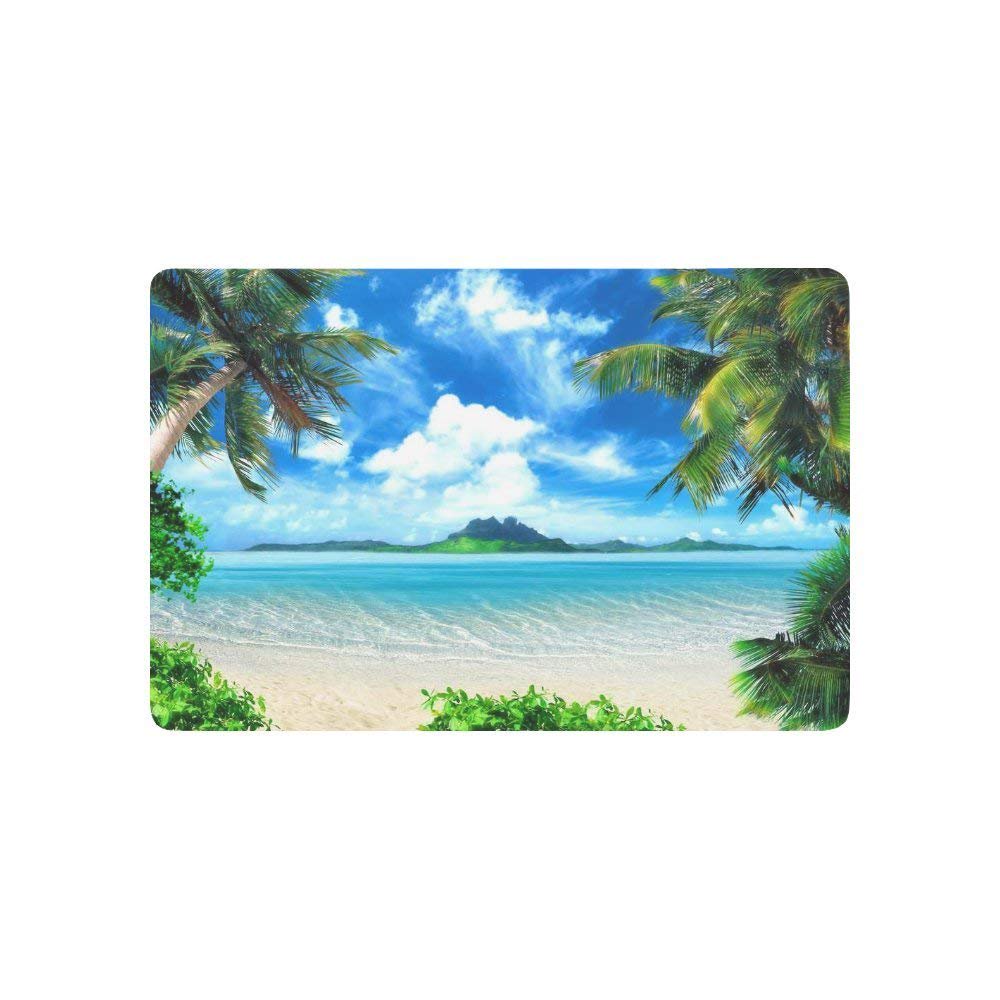 CADecor Tropical Coast Door Mat Home Decor, Beach with Hang Palm Trees