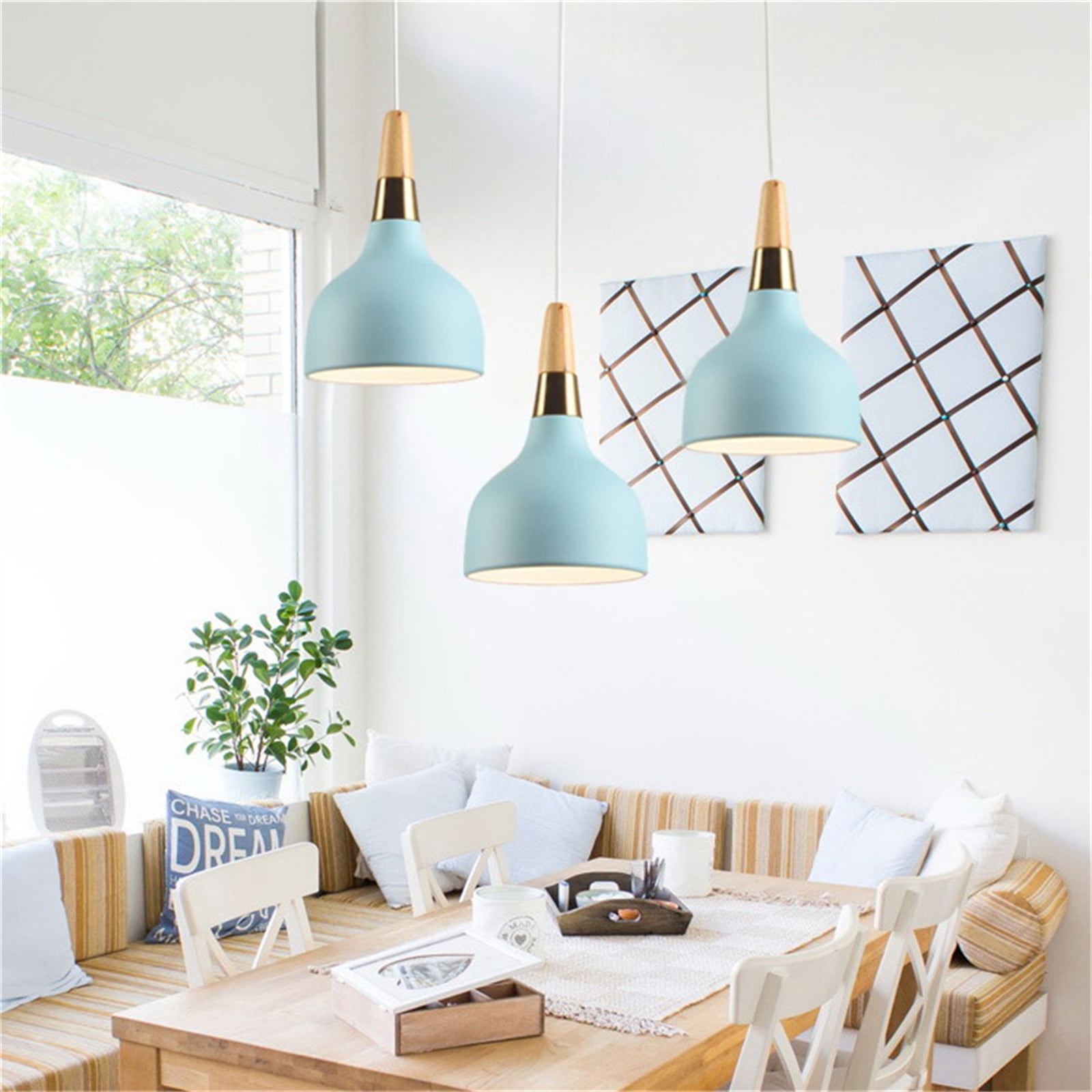 JLOWCO Plug in Pendant Light Modern Hanging Lights with Plug in Cord Bedroom Farmhouse Light Fixtures Kitchen Vintage Ceiling Light Fixtures Blue (LED Bulb Include)