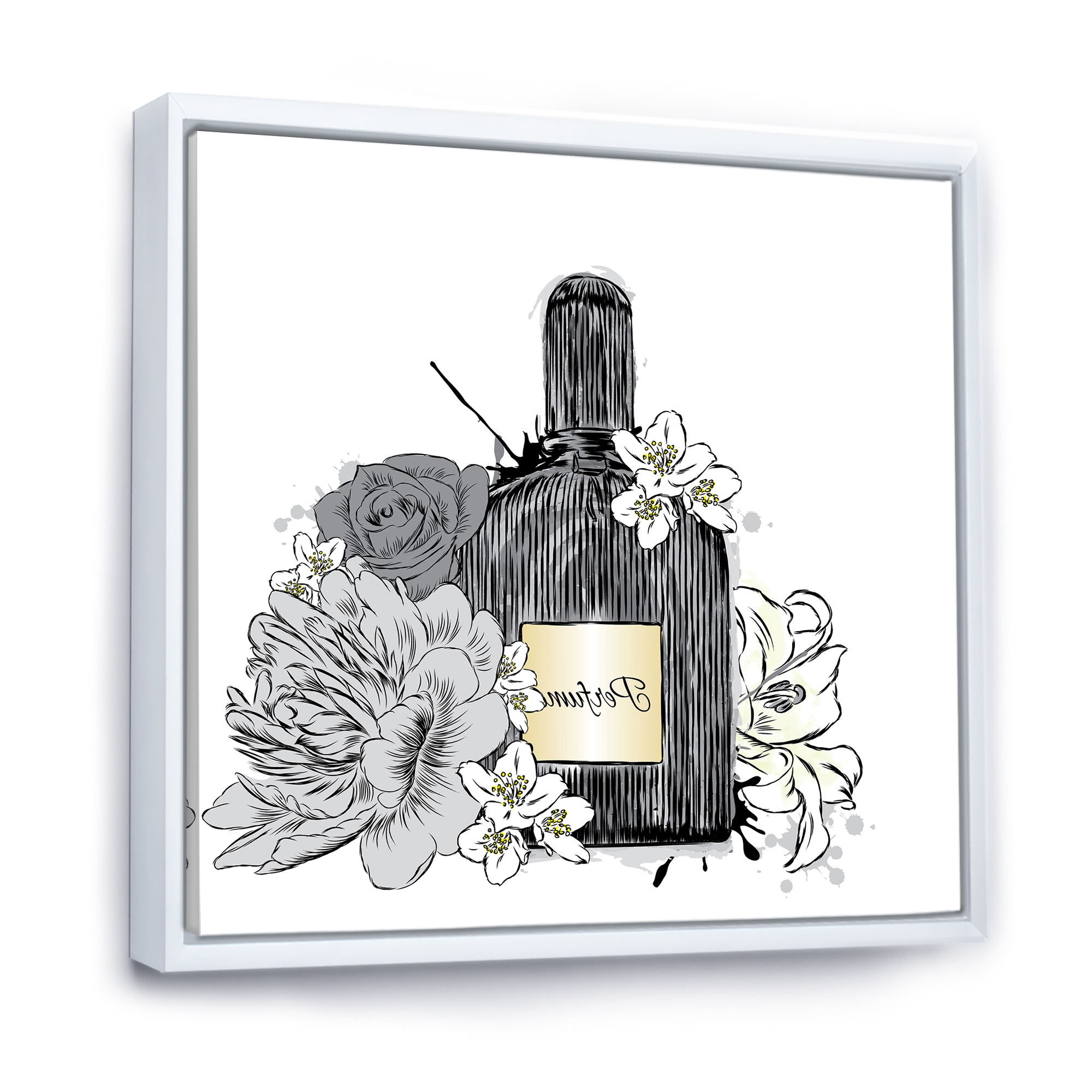 Designart 'Bouquet of Flowers and Perfume Bottle III' Traditional Framed Canvas Wall Art Print
