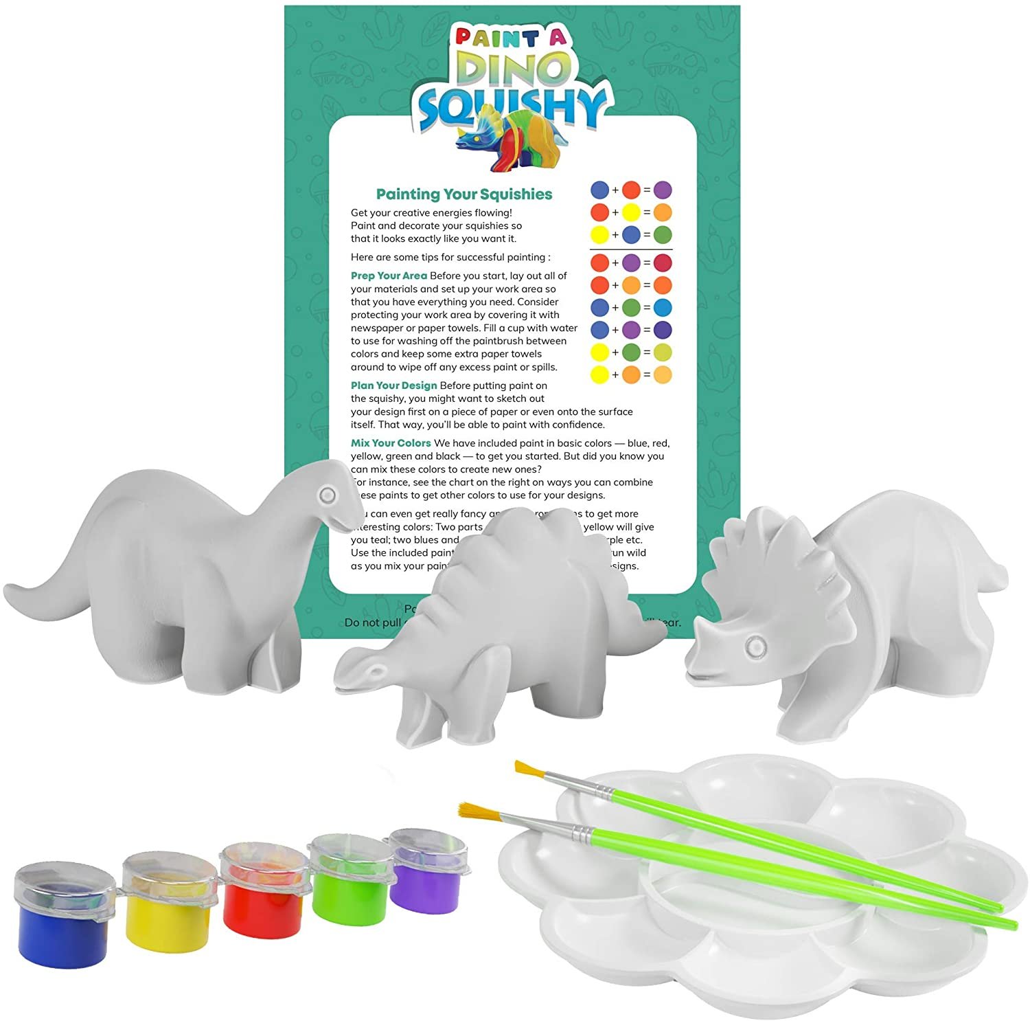 Paint 3 Large Dino Squishies - Paint a Squishy Kit - Make Your Own Squishies with Puffy Paint - Arts and Crafts Gifts for Kids, Boys & Girls - DIY Squishy Makeovers Painting Kit, Dinosaur Toys - image 2 of 8