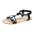 thumbnail image 7 of Bohemian Sandals for Women Classic Beaded T-Strap Slip on Slingback Flat Shoes Open Toe Antislip Lightweight Summer Beach Vacation Dress Shoes Black Size 6.5, 7 of 7