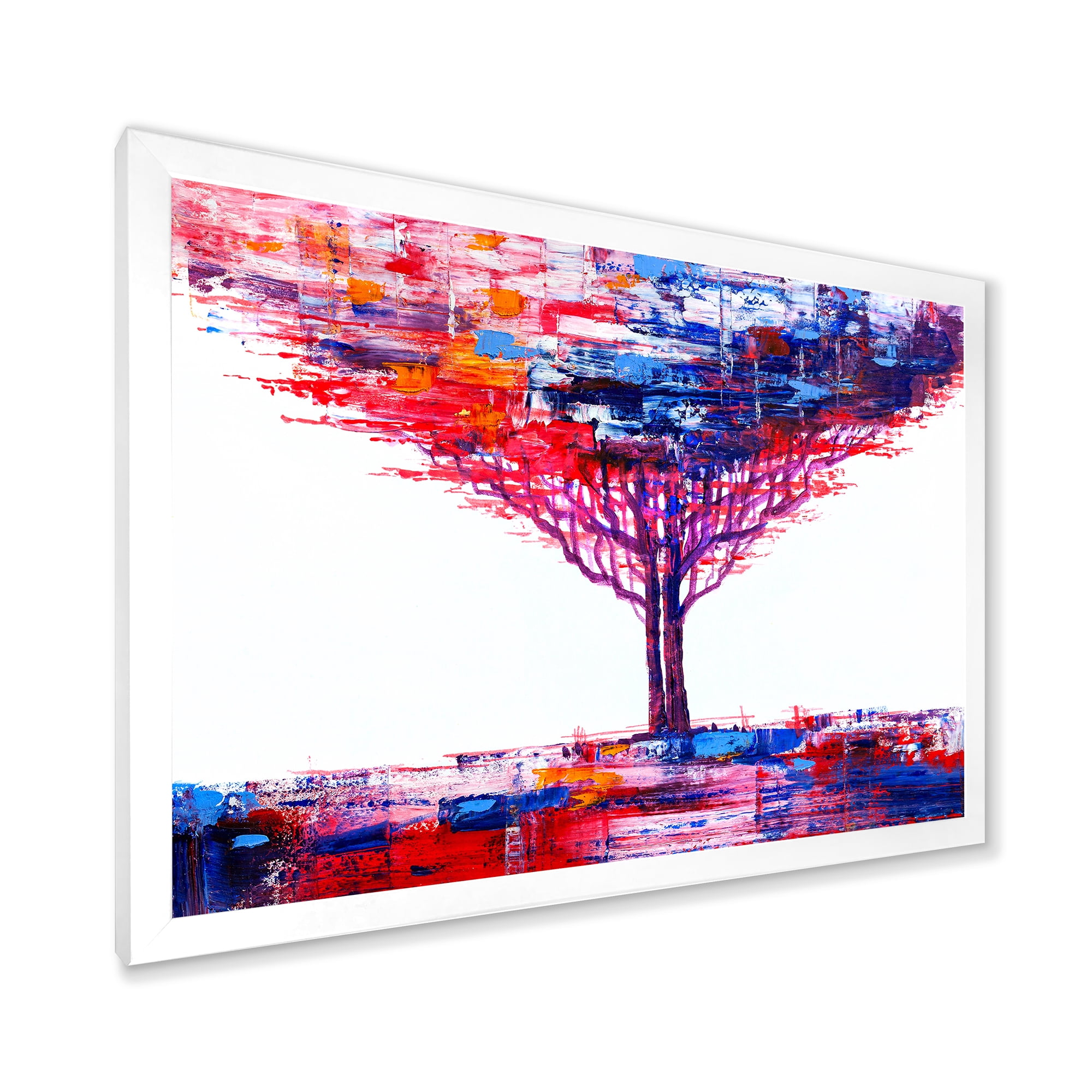 Designart 'Abstract Colorful Tree Impressionist On A White' Modern Framed Art Print