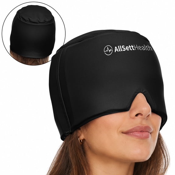 AllSett Health Form Fitting Migraine Relief Ice Head Wrap | Headache and Migraine Hat | Hot and Cold Therapy for Puffy Eyes, Tension, Sinus and Stress Relief