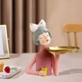 thumbnail image 3 of Escultura de niña linda con bandeja de almacenamiento, decoración de escritorio, esculturas coleccionables Rosa, 3 of 9
