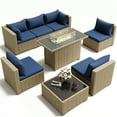 thumbnail image 2 of POTEBAN Outdoor Patio Furniture Set with Fire Pit Table, 8 Piece Outdoor Sectional Sofas, All-Weather Wicker Patio Conversation Set for Garden, Navy Blue, 2 of 9