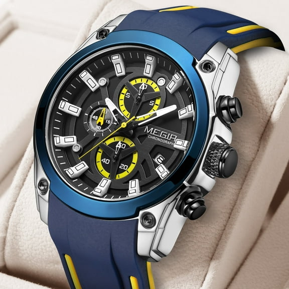 MEGIR Men's Watches Luxury Sports Wristwatch Luminous Date Quartz Chronograph Silicone Strap 2144