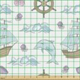 thumbnail image 2 of Nautical Upholstery Fabric by the Yard, Pastel Sea Cruising Waves Dolphins Steering Wheel Sailing Boat Jellyfish, Decorative Fabric for DIY and Home Accents, White and Multicolor by Ambesonne, 2 of 5