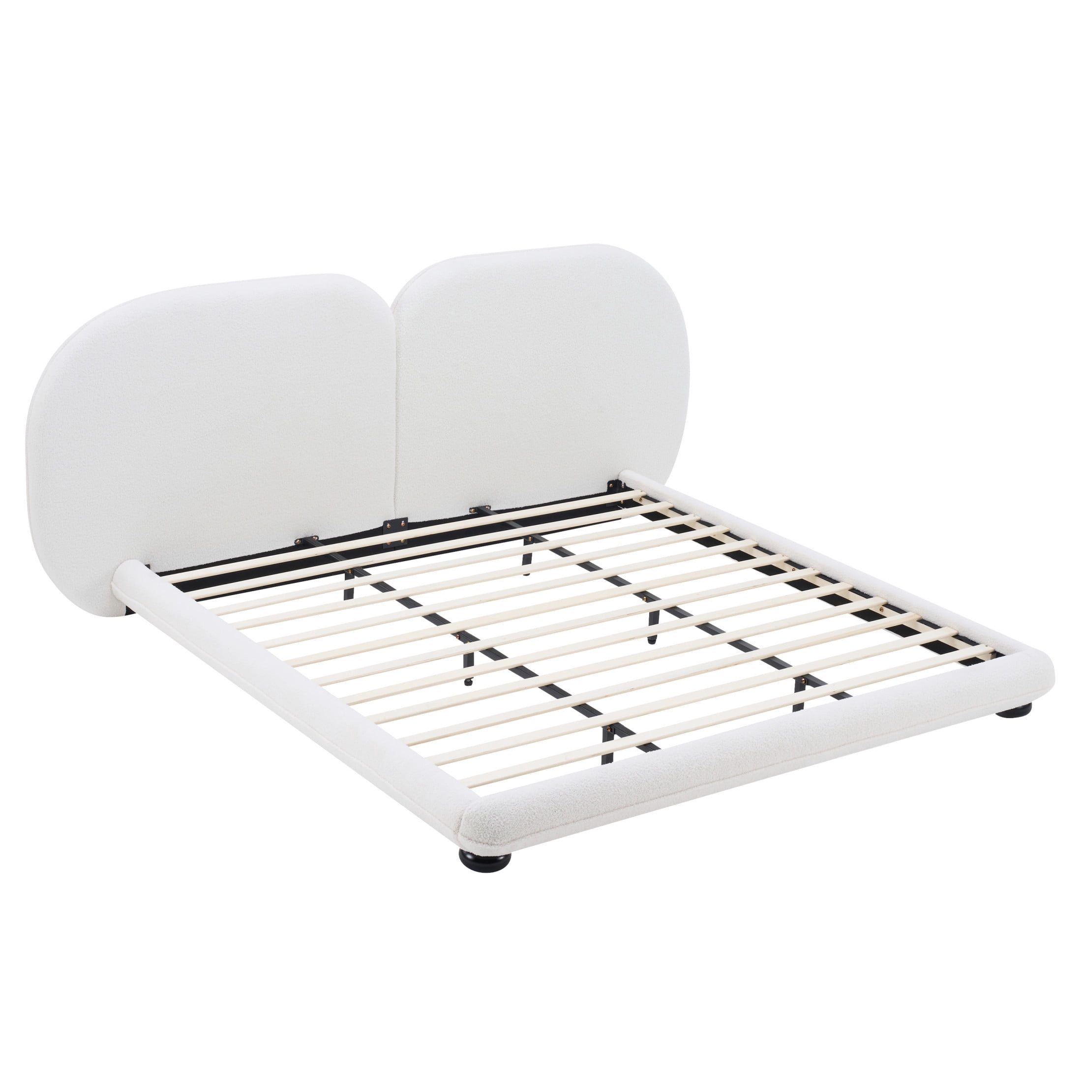 Christopher Knight Home Modern Teddy Fleece Platform Bed Frame with Split Headboard, King, White
