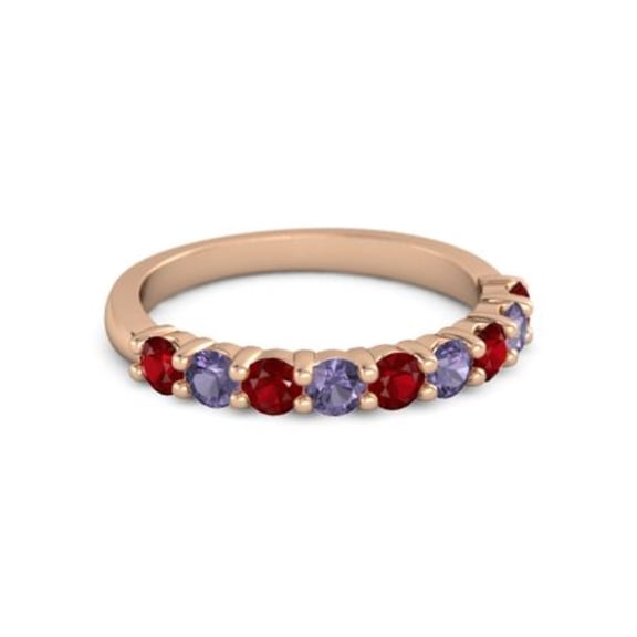 925 Sterling Silver Round 2.5MM Ruby Iolite Eternity Rose Plated Women Ring